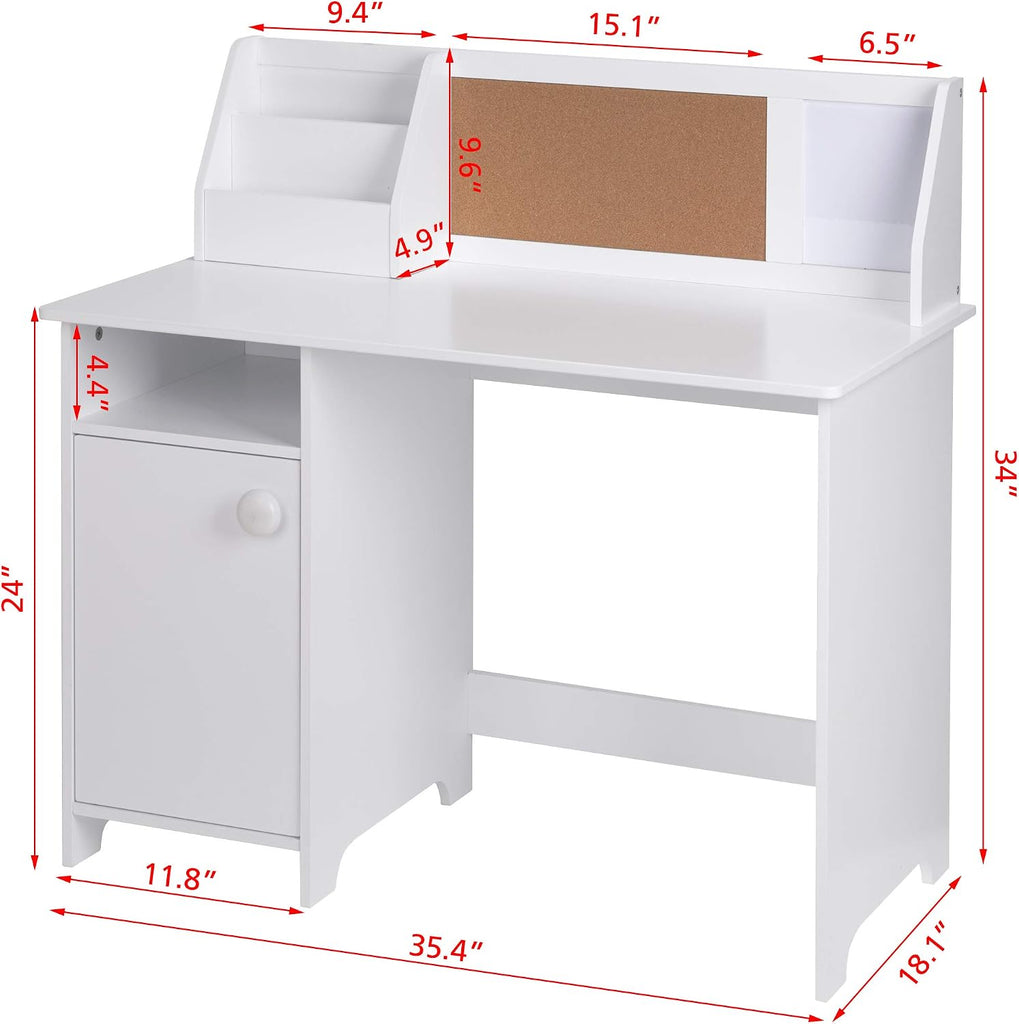 Wooden Kids Study Desk with Hutch and Storage for Ages 3-8