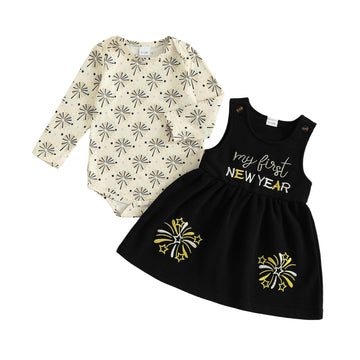 My First New Year Baby Girl Outfit Newborn Romper And Warm Overalls Skirt Toddler Dress Outfits Clothes (My First New