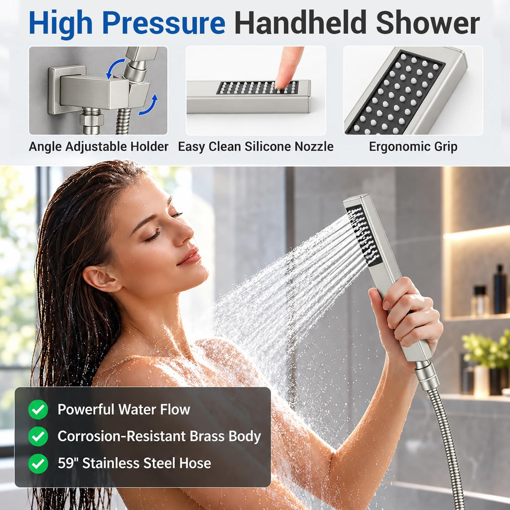Thermostatic Shower System, Waterfall Shower Head(Brushed Nickel)