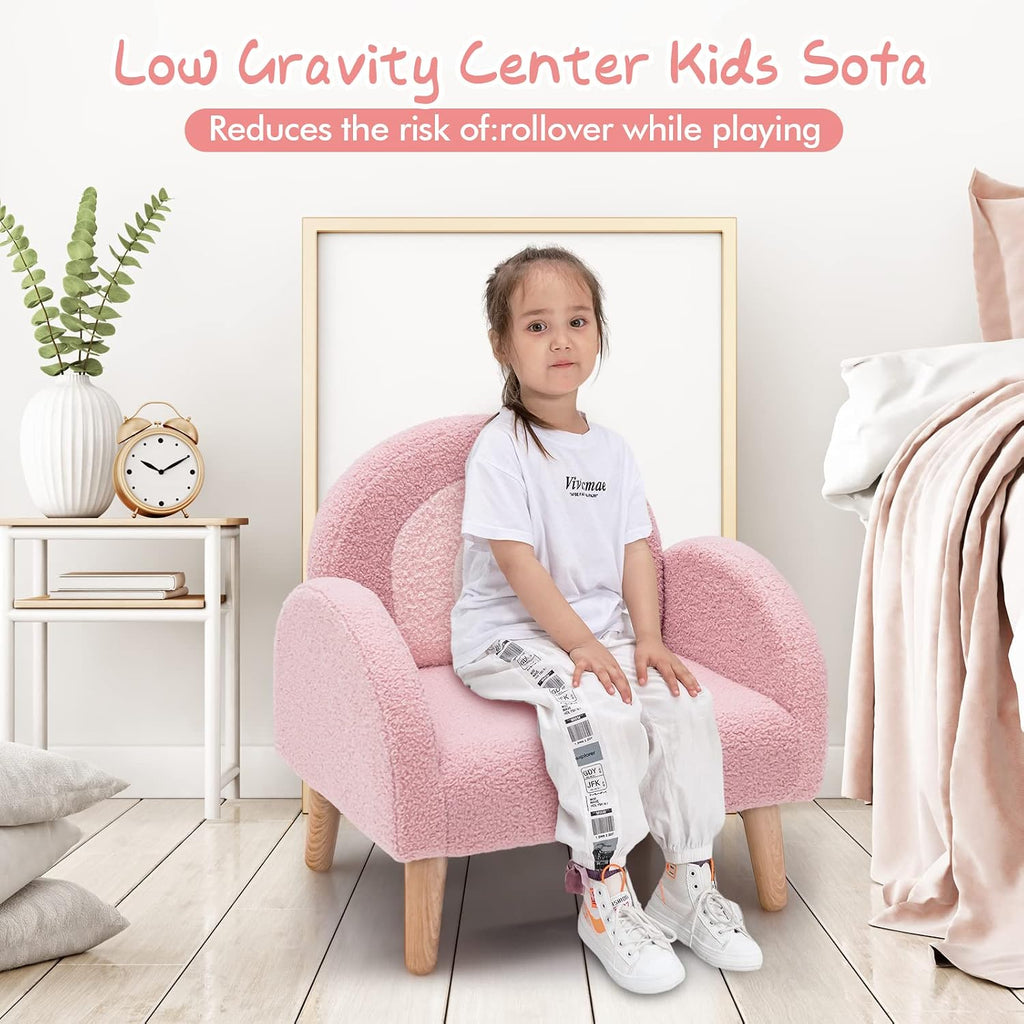 Kids Sofa, Toddler Armchair with Solid Wooden Frame Anti-Tipping Design Plush Fabric, Upholstered Children Chair