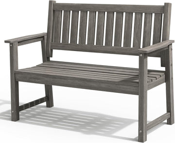 All Weather Poly Lumber Outdoor Garden Bench, 2-Person, Light Gray | 700 Lbs Weight Capacity Heavy Duty Weatherproof