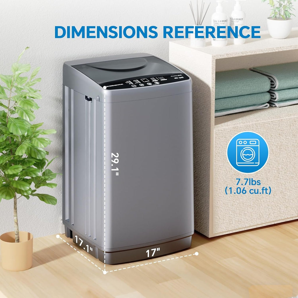 Portable Washing Machine, 7.7LBS Full-Automatic, 10 Wash Cycles, Stainless Steel Drum, Quiet Compact Washer for
