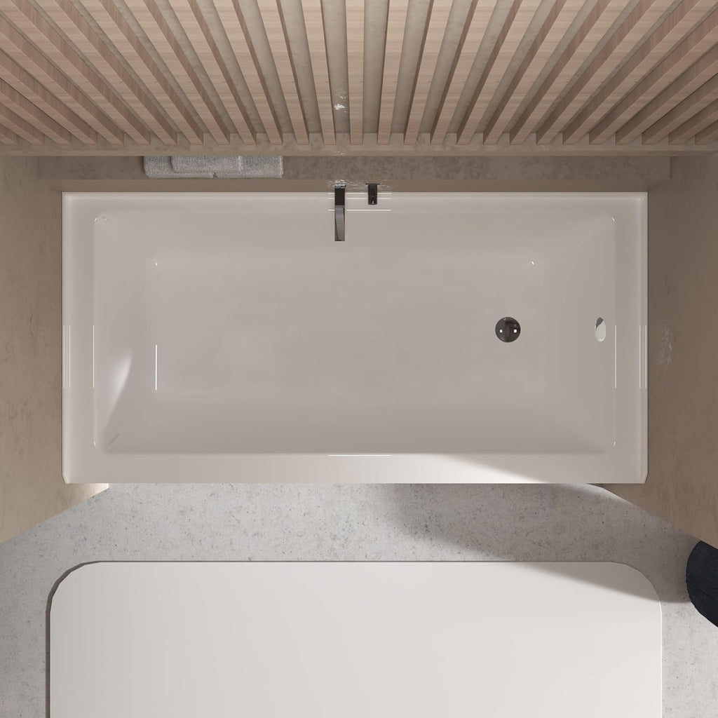 60 Inch Alcove Soaking Bathtub, Rectangular Acrylic Tub with Integral Apron, Left Drain, Glossy White Finish, Brushed