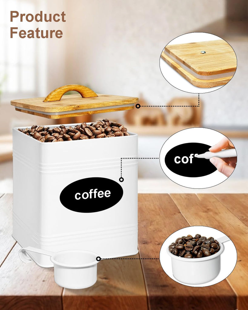 Kitchen Canister - Large 7 Qt Flour and Sugar Containers Airtight - White Metal Food Storage Jars - Set of 3