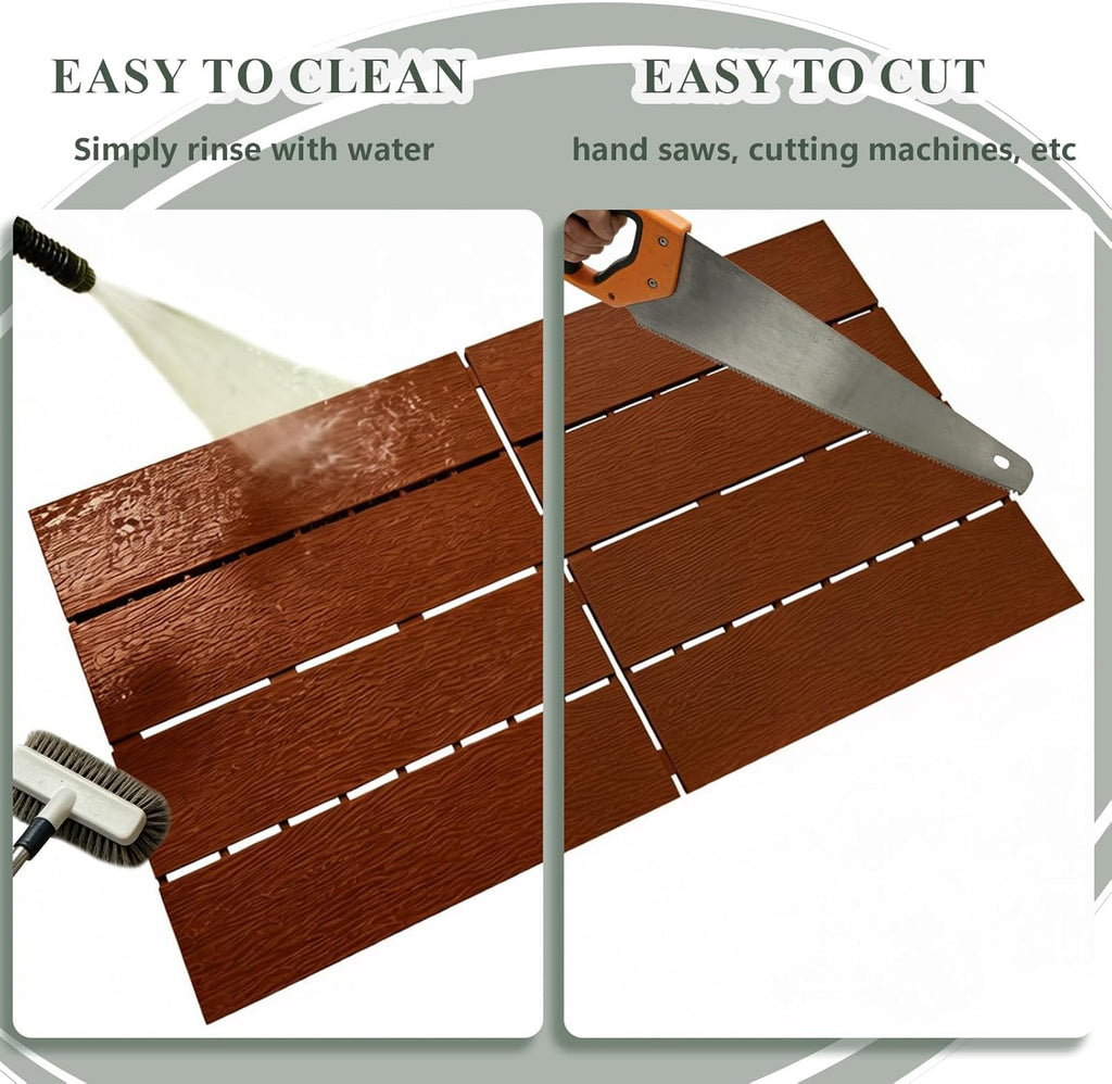 Plastic Interlocking Deck Tiles 24"x13"(6-Pack) Outdoor Patio Flooring, Waterproof All-Weather Decking for Balcony