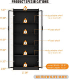 Display Cabinet with Doors and Adjustable Shelves, 65" Tall Bookcase with LED Lights/Human Sensor