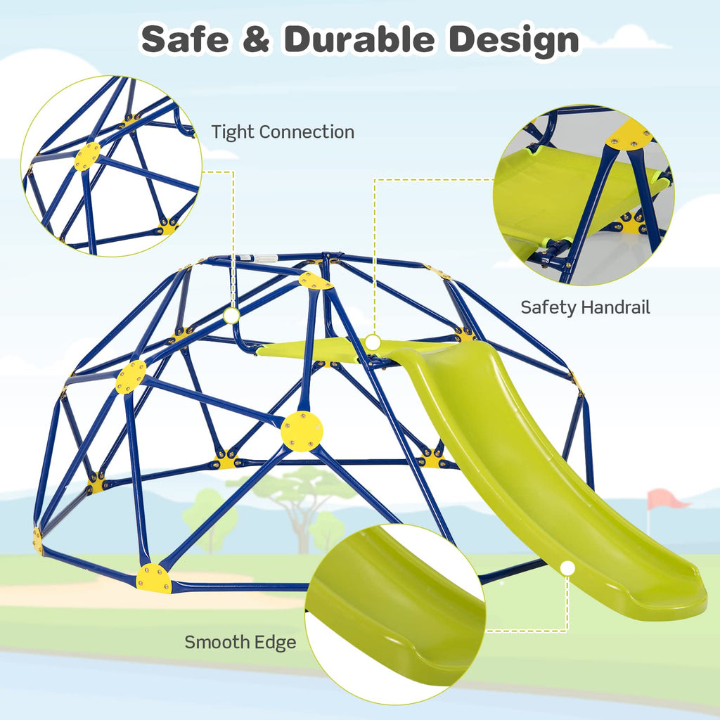 Climbing Dome with Slide, 8FT Jungle Gym Monkey Bar for Backyard, Outdoor Climbing Toys for Toddlers Playground