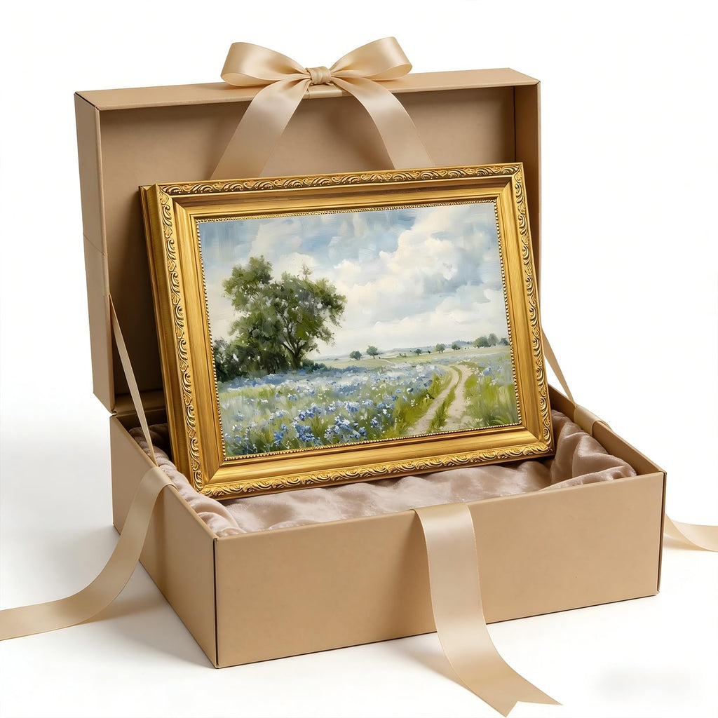 Gold Framed Canvas Wall Art Country Landscape Wildflower Field Wall Decor Paintings Rustic Nature Pictures Prints