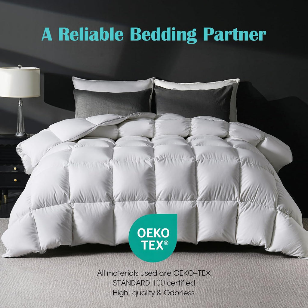 Goose Feather Down Fiber Comforter Queen, 100% Cotton Ultra Soft Fluffy Duvet Insert Queen