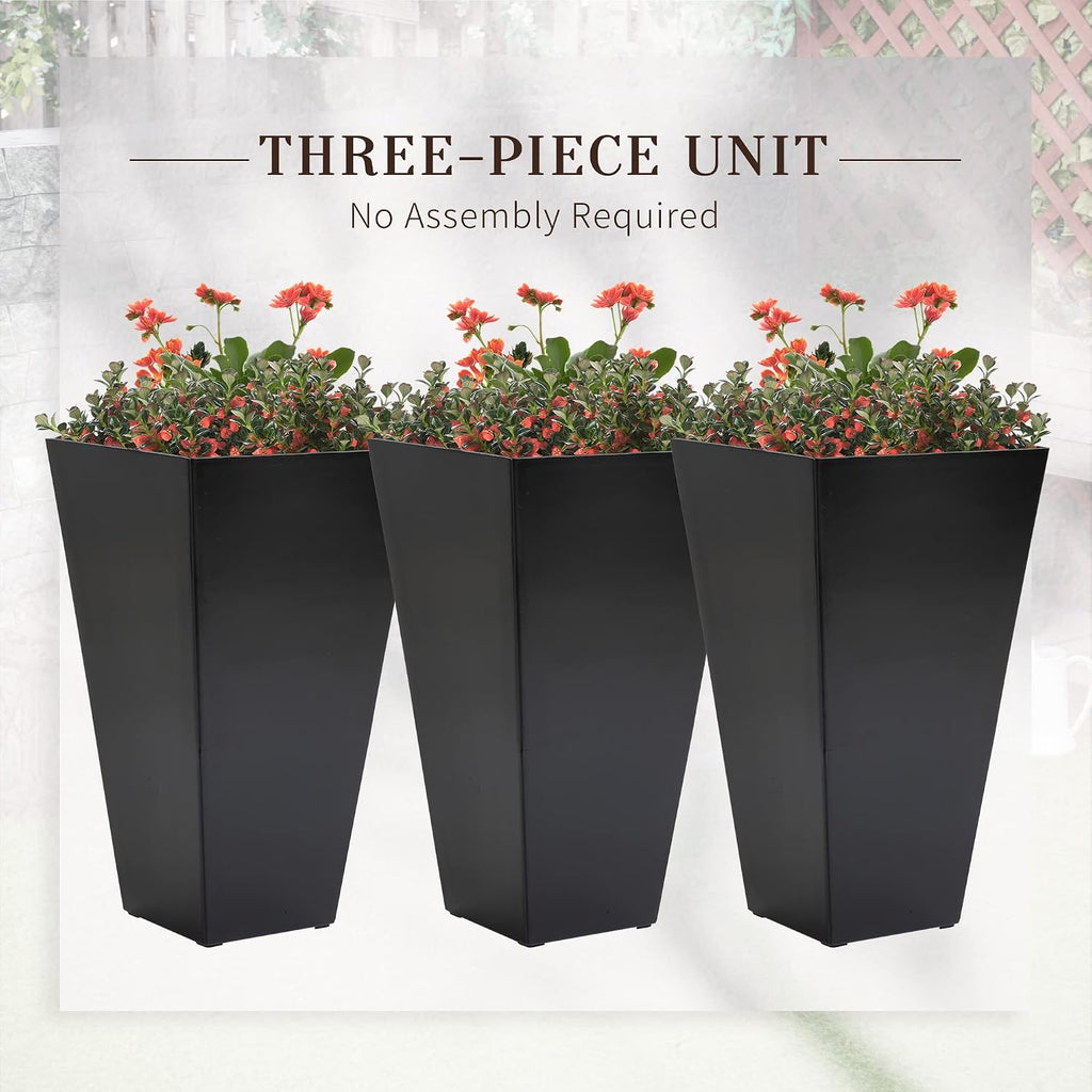 Set of 3 Planter, Indoor/Outdoor Plant Pots, 15.75" x 15.75" x 28" Tapered Square Flower Pot for Porch Patio and