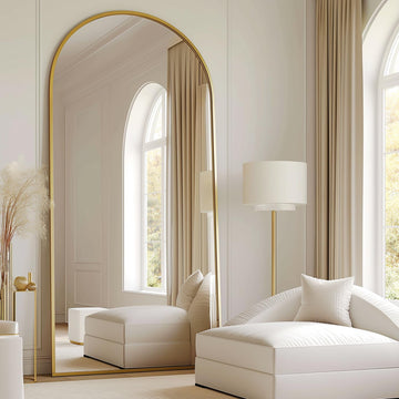 76"x34" Full Length Mirror, Oversized Arched Floor Mirror, Gold