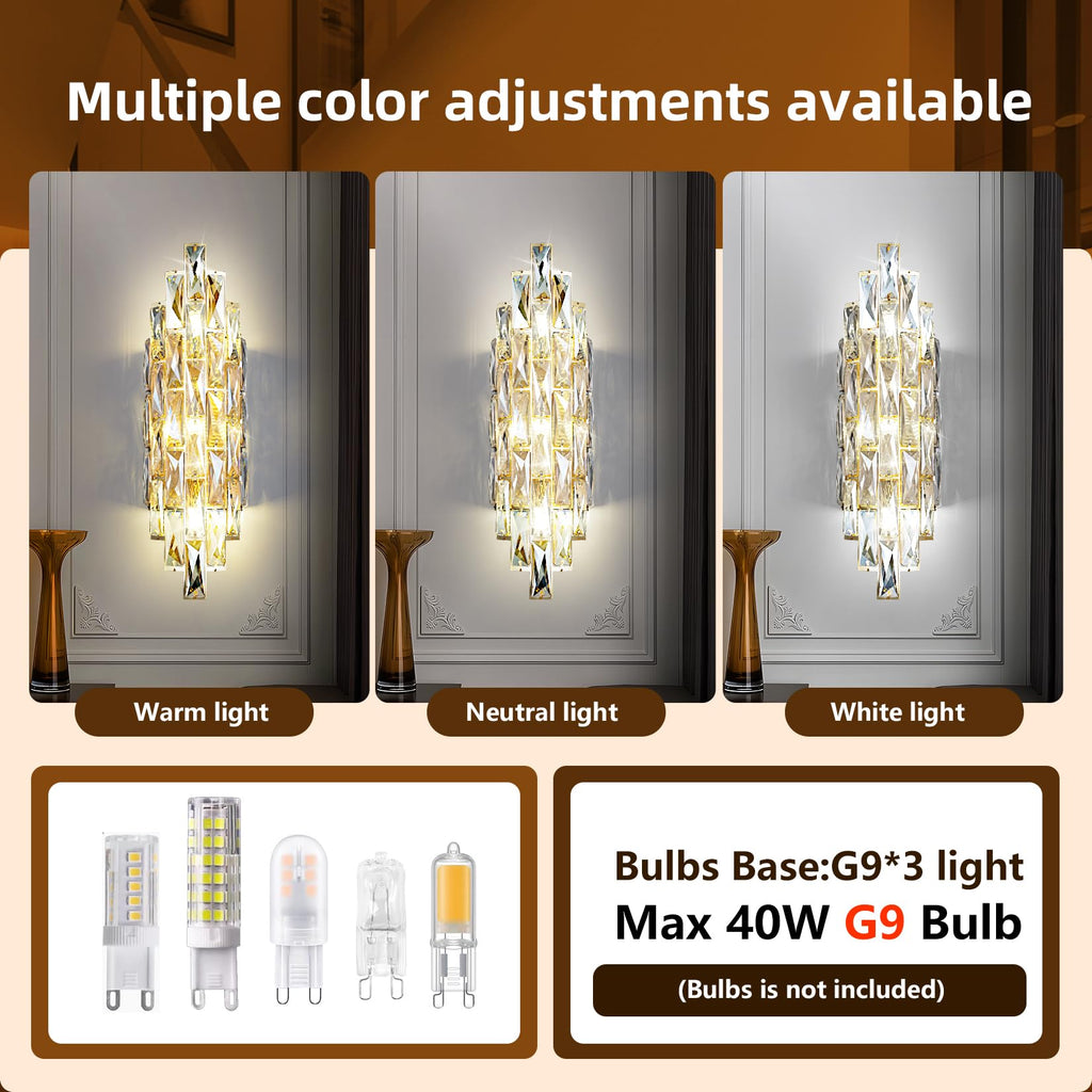 Modern Crystal Wall Sconces,Gold Wall Light Fixtures, Luxury Indoor Wall Lamp,Crystal Vanity Wall Mount Lamps,Wall