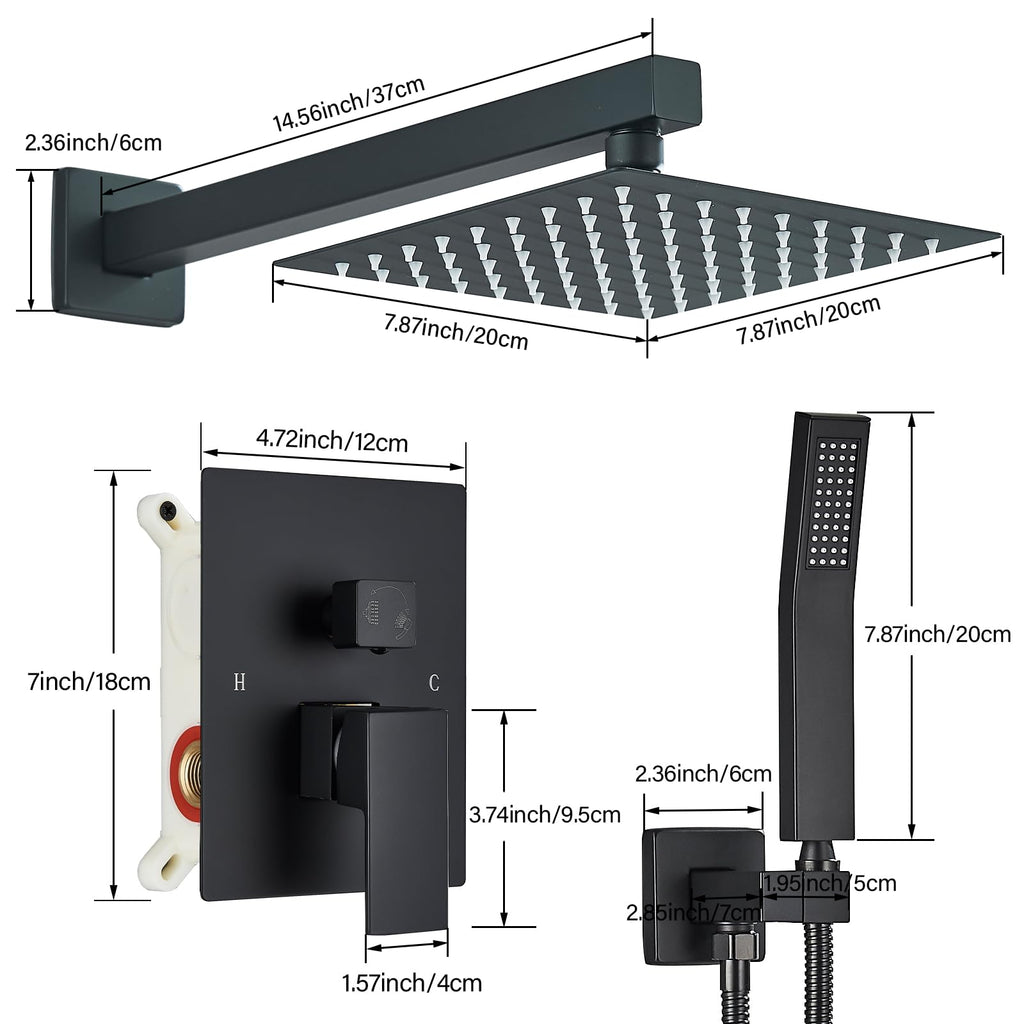 Shower Faucet Set with Handheld 8 Inch Matte Black Shower Head