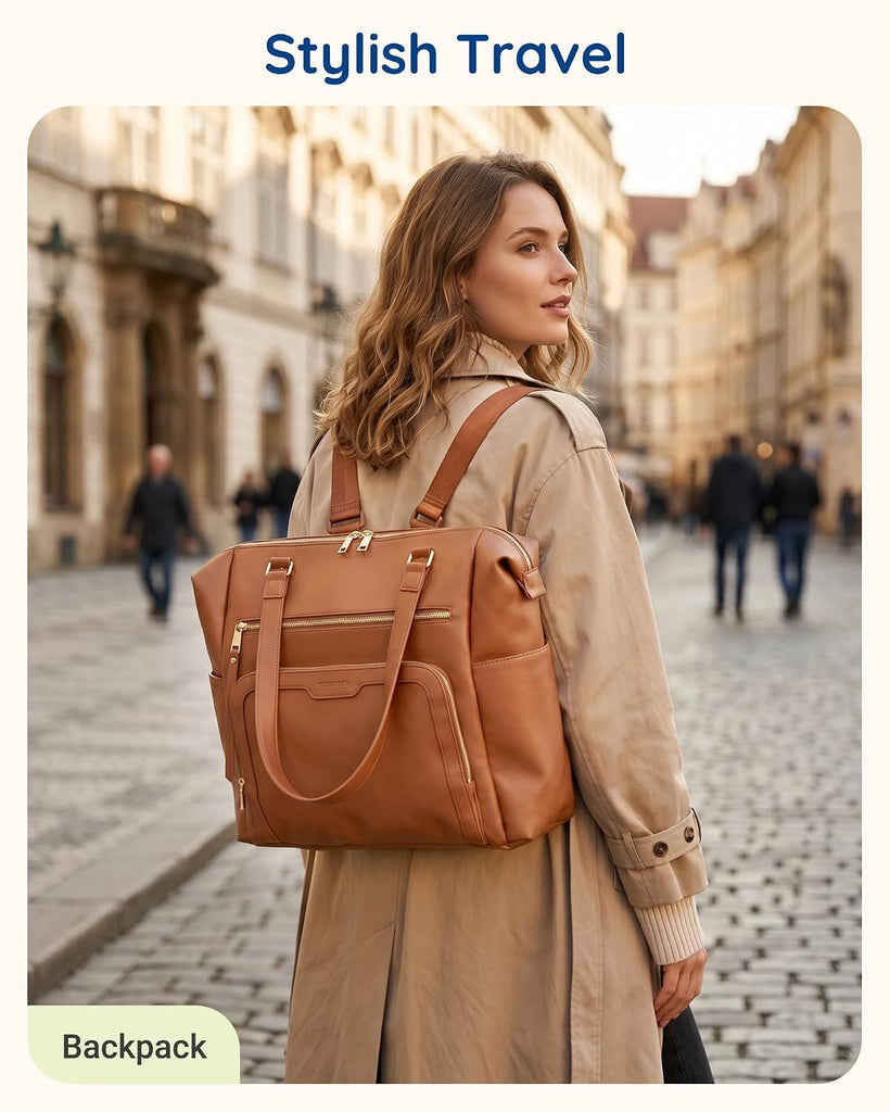 PU Leather Convertible Diaper Bag Backpack, Crossbody Bag Tote