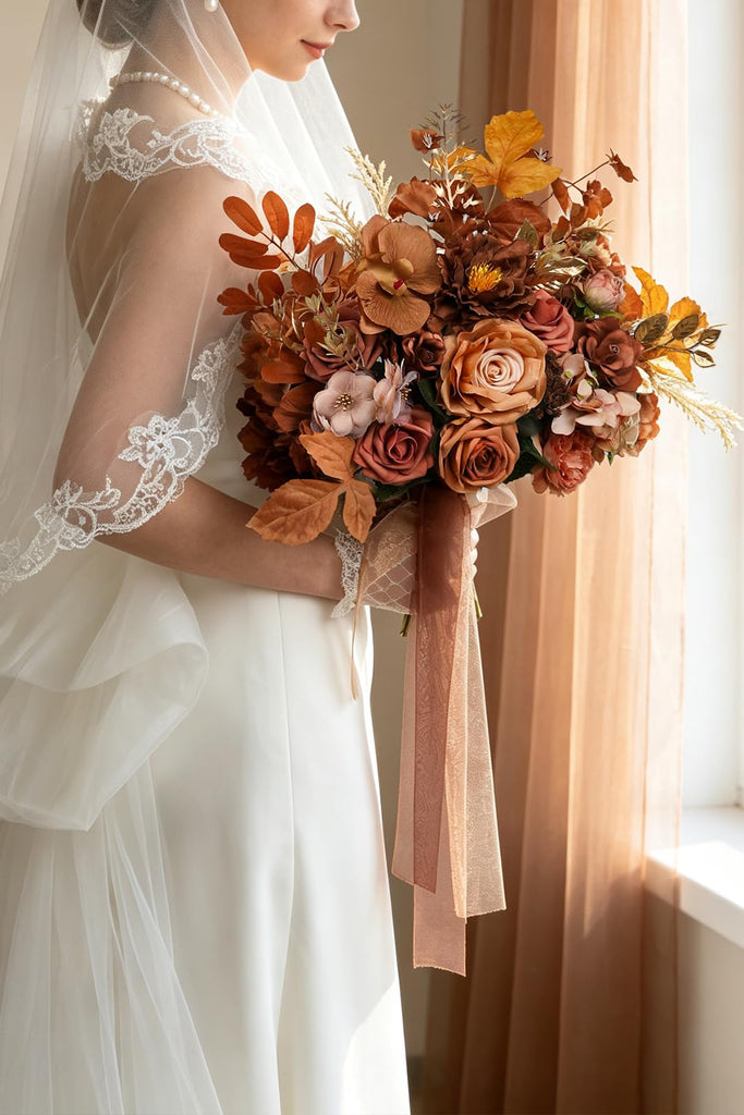 Wedding Bouquet for Bride, Round Silk Bridal Flower Bouquet