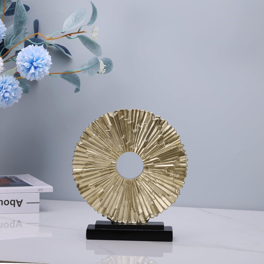 Gold Home Decor Sculpture, Unique Round line Statue, Modern Home Decor, Decorative Panel Statue Gold Decoration TV
