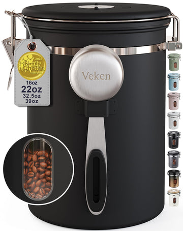Coffee Canister with Window, Airtight Stainless Steel Container, 22OZ