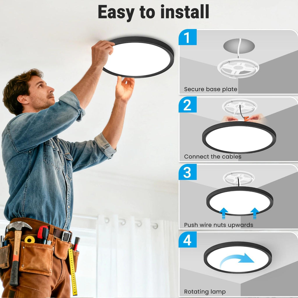 8 Pack LED Flush Mount Ceiling Light, 12Inch 24W, 3000K/3500K/4000K/5000K/6500K 5 Color Temperatures Ceiling Light