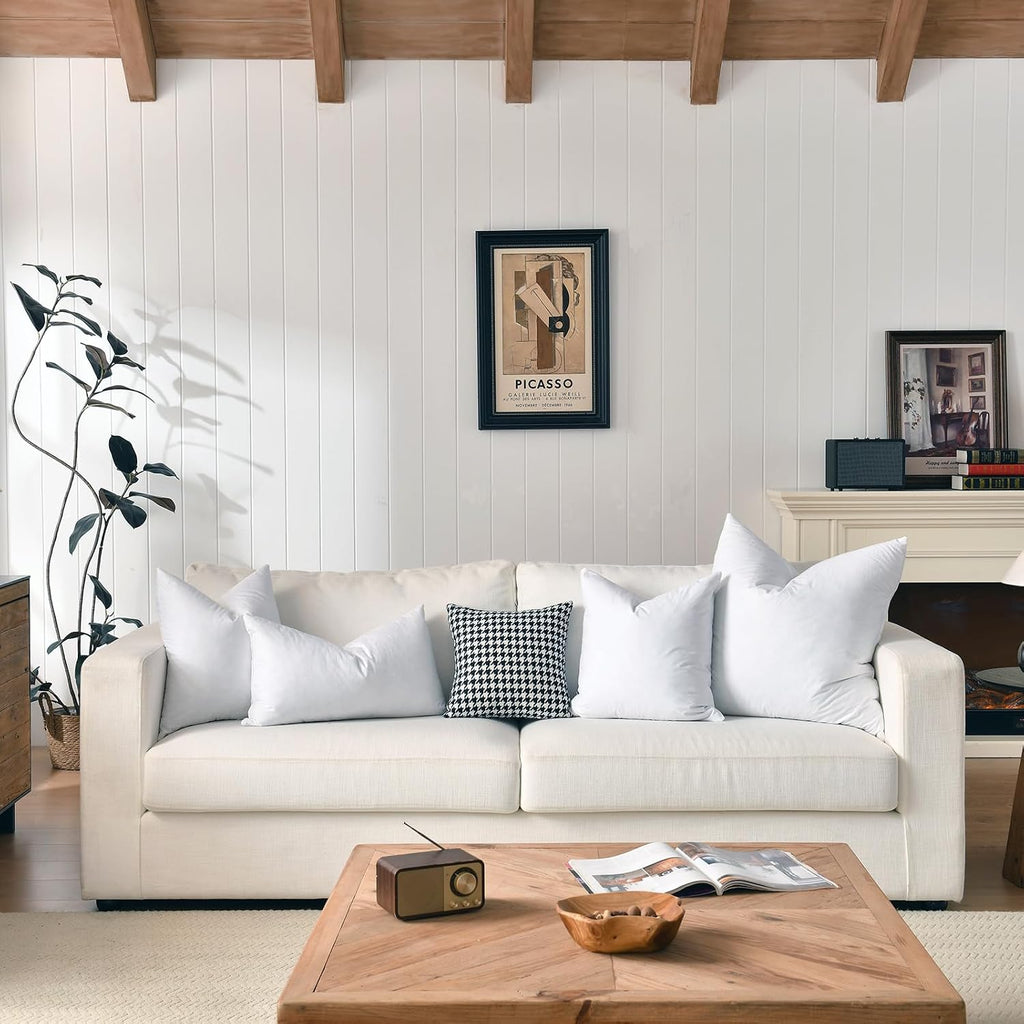 Hotel-Style 22x22 Goose Feather Pillow Insert for Sofa & Bed - 100% Odorless & Plump Cushion Filler - 233TC Cotton - Set of 2