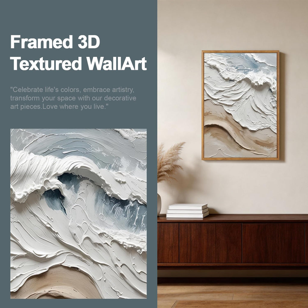 3D Textured Abstract Sea Wave Wall Art, Neutral Beige Coastal Decor