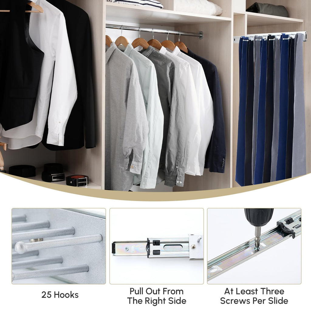 1 Pcs 13.8'' Sliding Tie Rack Hangers for Closet, 25 Tie Each, Sliver