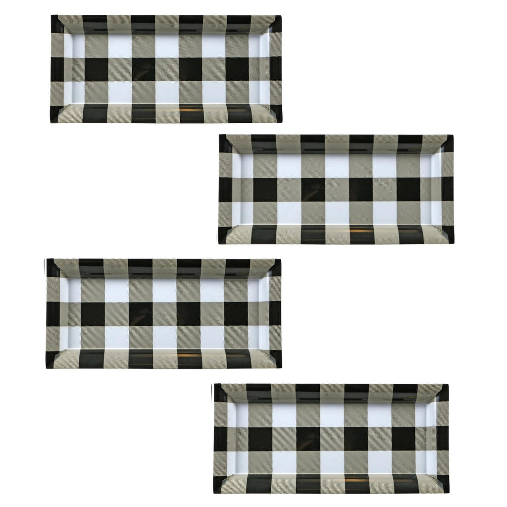 4 Modern Farmhouse Rectangle Charger Plates 14 x 7 Inch Black and White Check Set of 4 In Box (4 Rectangle Black &