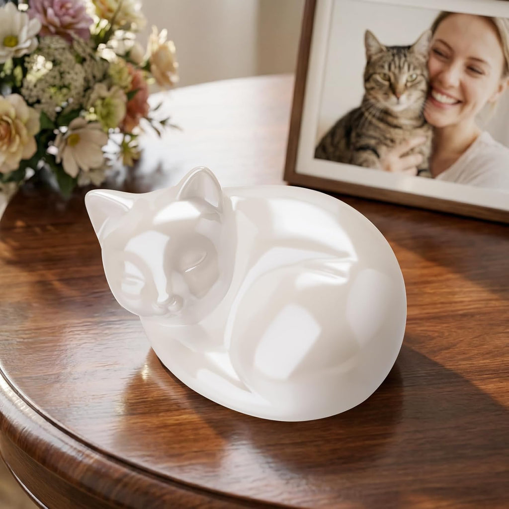 Pet Urn for Cats Small Urn for Pet Ashes Sleeping Kitty Cat Urns for Ashes Pet Cremation Keepsake Funeral Urns