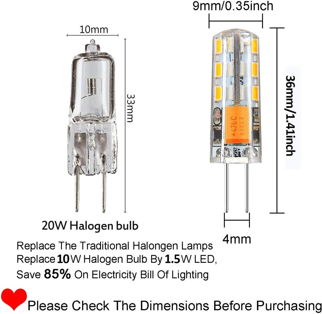 10pcs G4 LED Bulb JC Bi-Pin Base Lights 1.5 Watt AC DC 12V 10W-20W T3 Halogen Bulb Replacement Landscape Bulbs(White