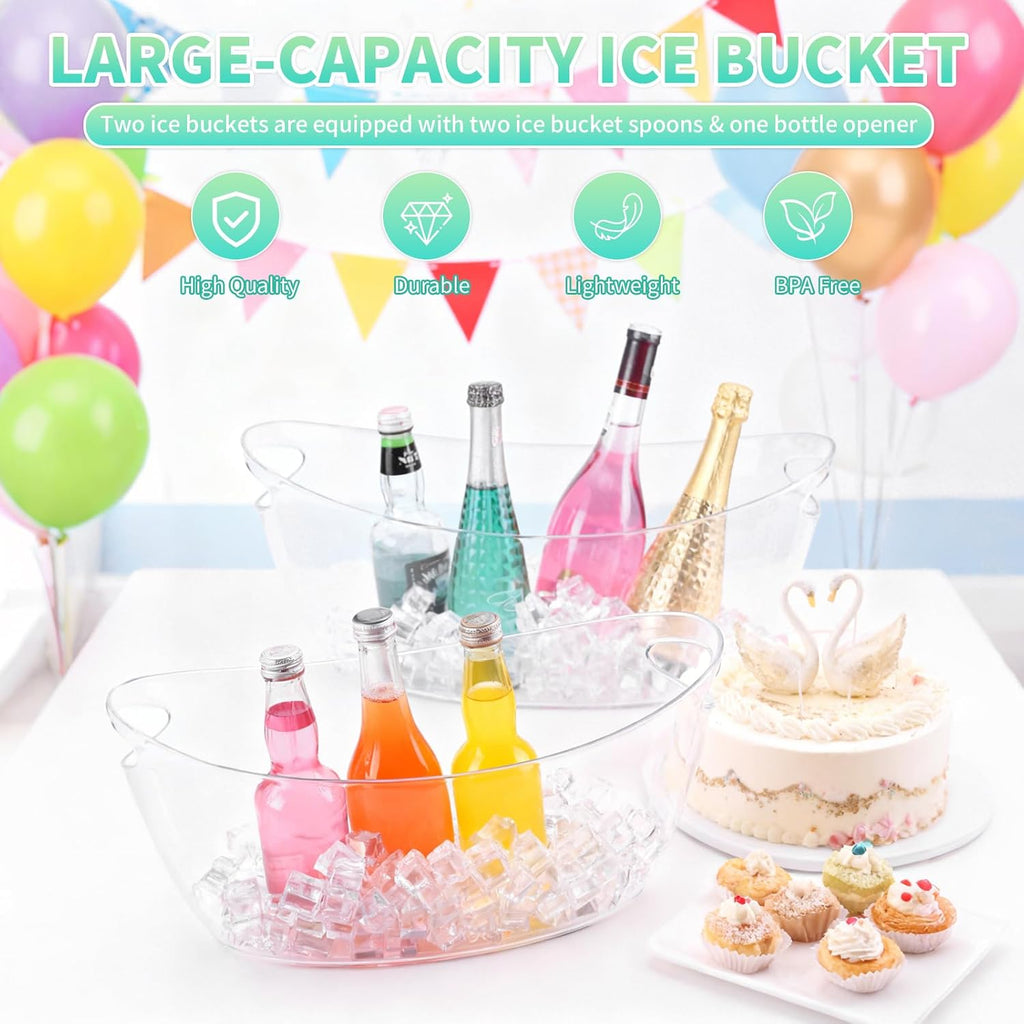 Ice Buckets for Parties, 2 Pack 5.5L Clear Acrylic Champagne Beverage Buckets Tub with Scoops & Wine Bottle Opener - Set of 2