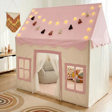 Large Kids Tent with Mat, Star Lights, Tissue Garland, Play Tents for Indoor & Outdoor Use, Kids Play Tent for Girl &