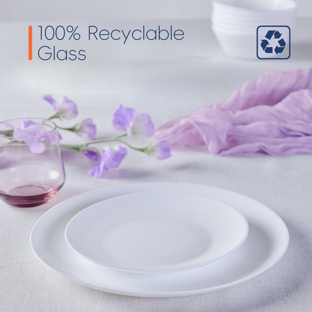 Dinnerware Sets for 4, 12 Piece White Opal Glass Dish Set
