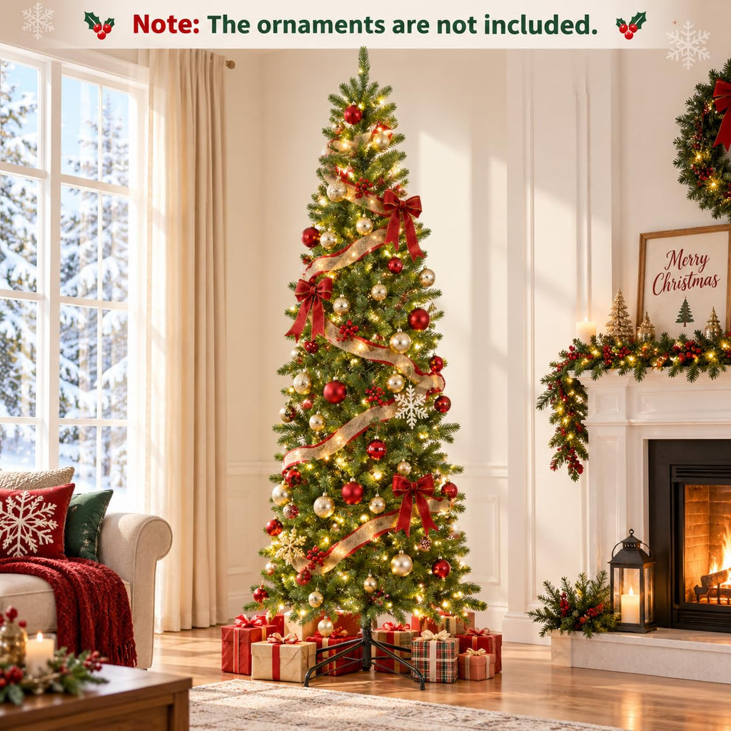 7.5 FT Pre-Lit Artificial Christmas Tree, Slim, Pencil, Easy Setup