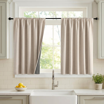 Linen 100% Blackout Curtains 36 inch Length Rod Pocket