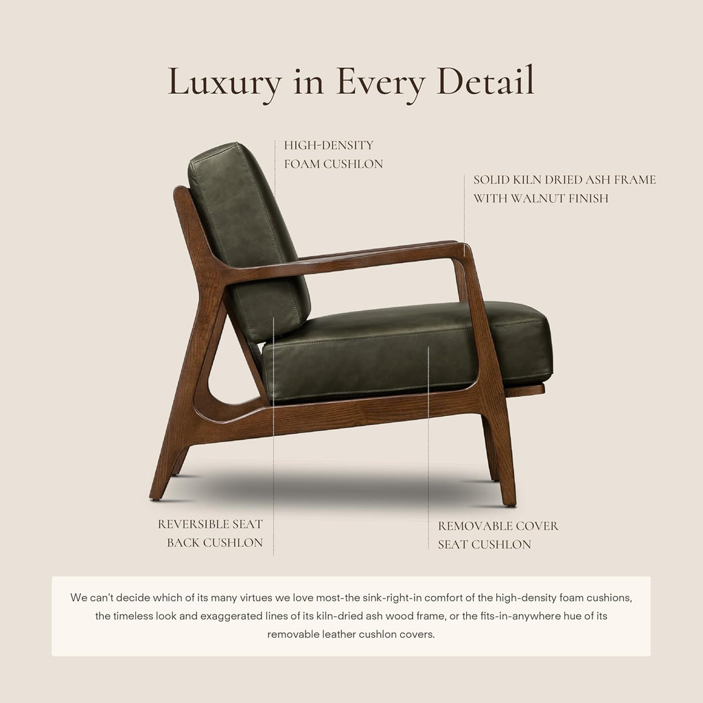 Verity Leather Accent Chair - Armchair with Walnut Wood Frame - Fashion-Forward Lounge Seating - Upholstered
