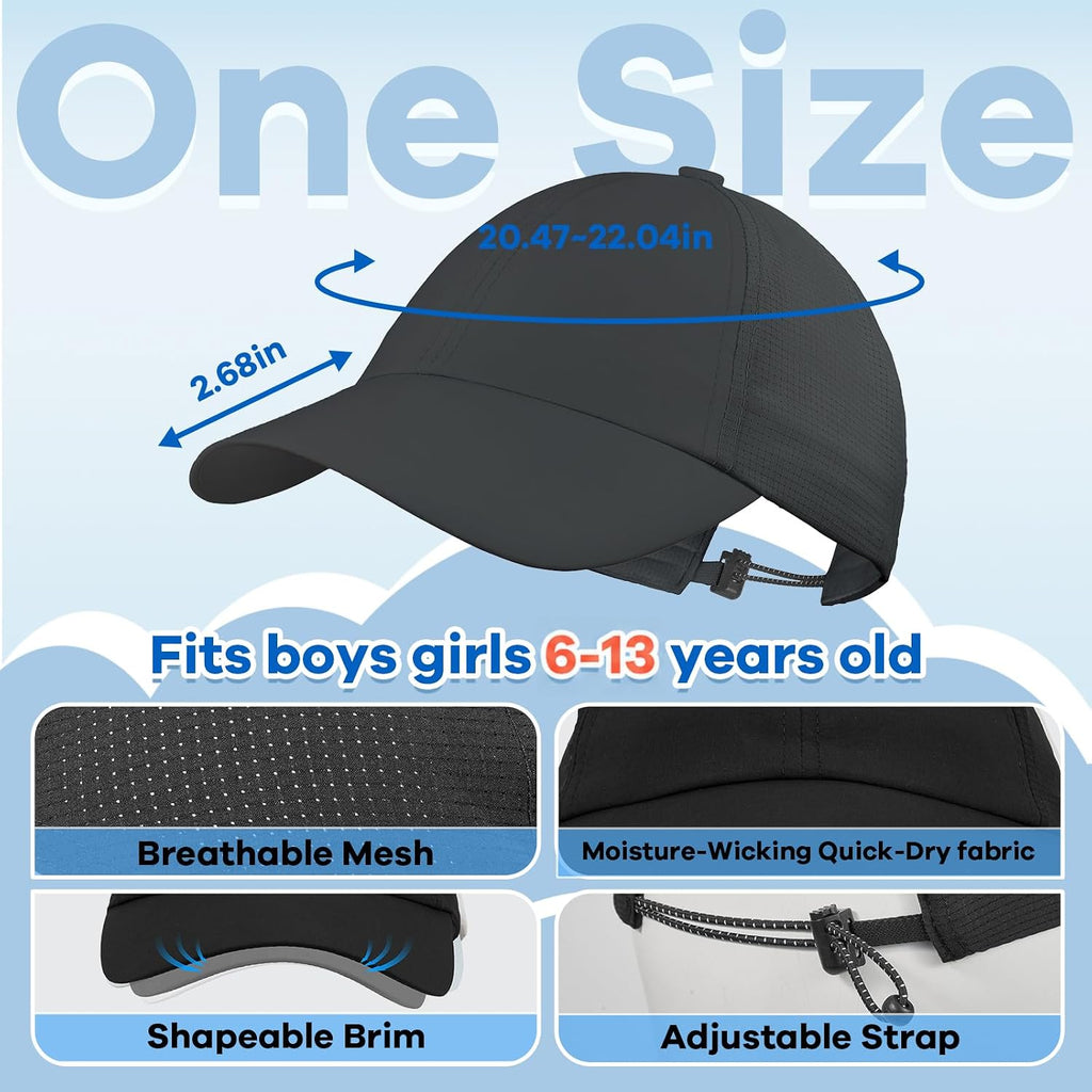 Kids Sports Baseball Cap for Boys Girls Lightweight UPF 50+ Sun Hat Quick Dry Breathable Youth Baseball Hat