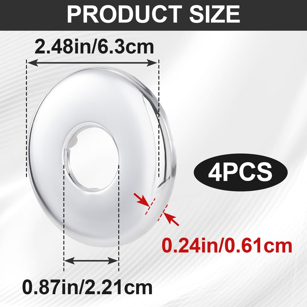 4 Pack Large Shower Arm Flange, 2.48 Inch Round Replacement Escutcheon Plate, Stainless Steel Shower Pipe Cover Plate