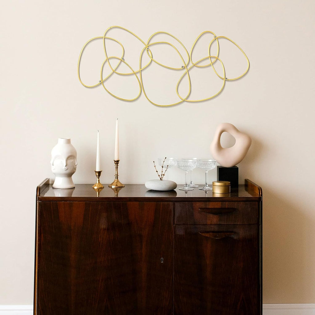 Interlocking Rings Wall Sculpture Gold Metal Home Wall Decor Abstract Aesthetic Gold Decoration for Art Bedroom - Set of 3