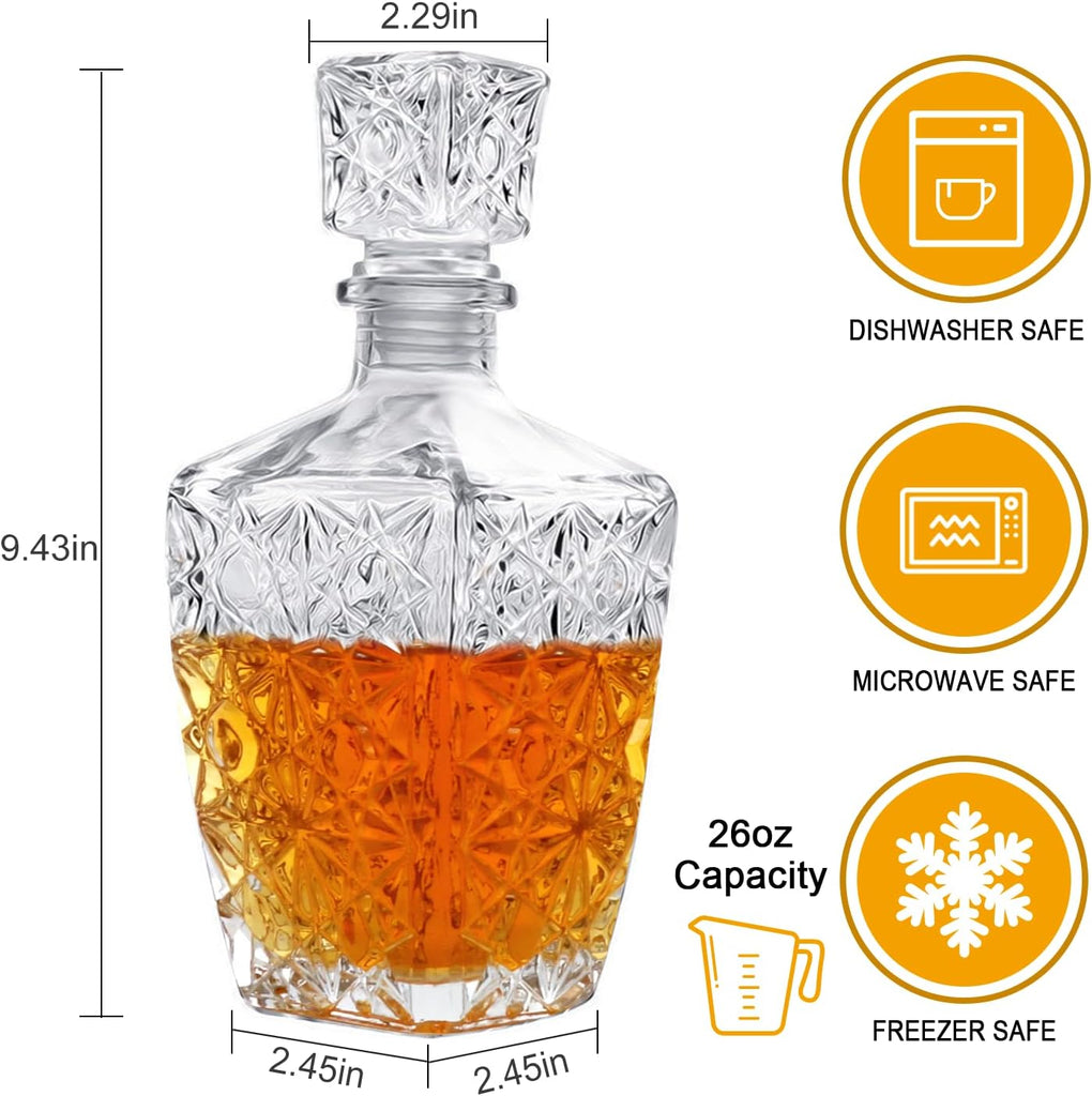 Glasses Decanter,26 oz Diamond Pattern Wine Bottle with Lid,Delicate Decanter Set-for Tequila, Brandy, Scotch - Set of 3