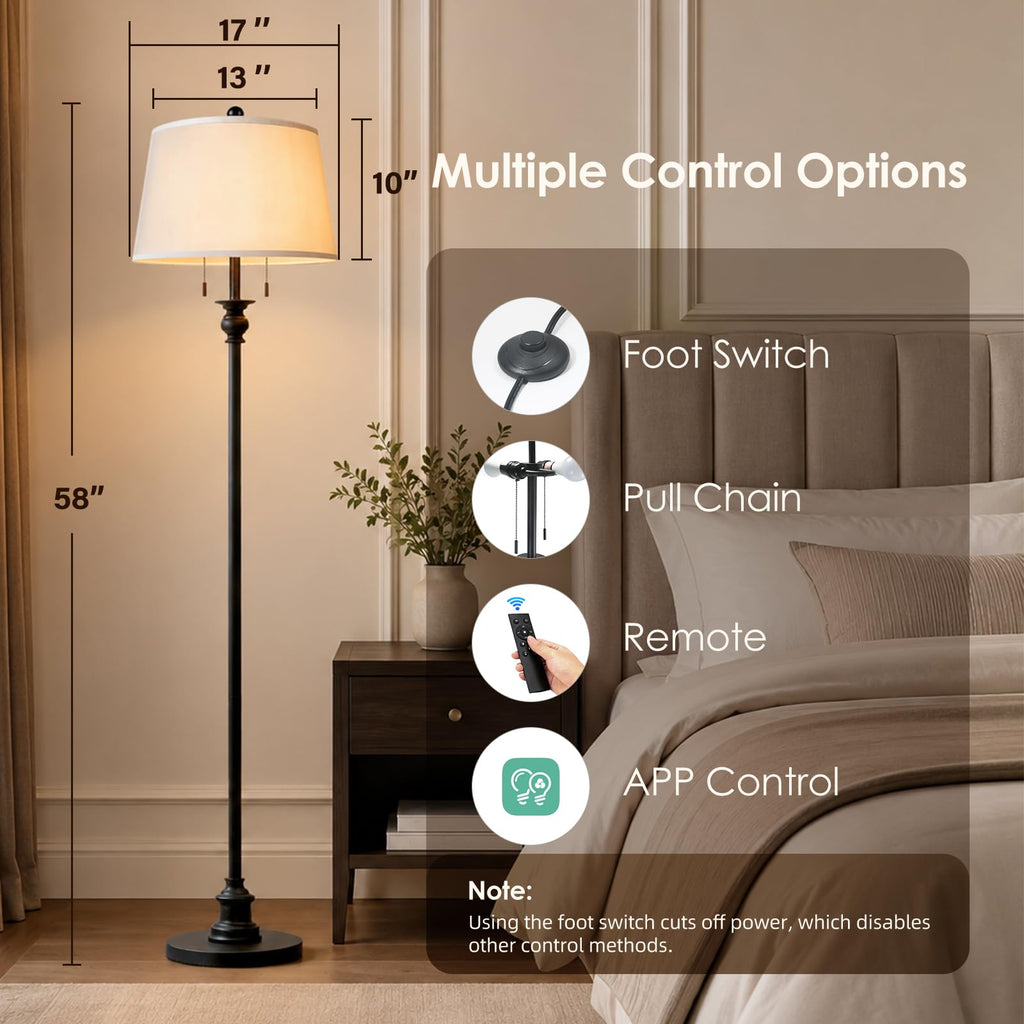 58'' Dimmable Floor Lamp, Matte Black Floor Lamps, Living Room Floor Lamp