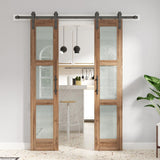 Double 18 x 84 inch Glass Barn Doors 36inch Barn Door with 6.6FT Hardware Kit & Handle Included,3-Pa