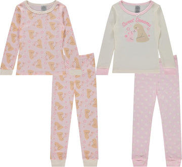 Girls' Piece Pajama Set - Long Sleeve Cotton Blend Sleepwear, 2 Tops and 2 Pants - Months