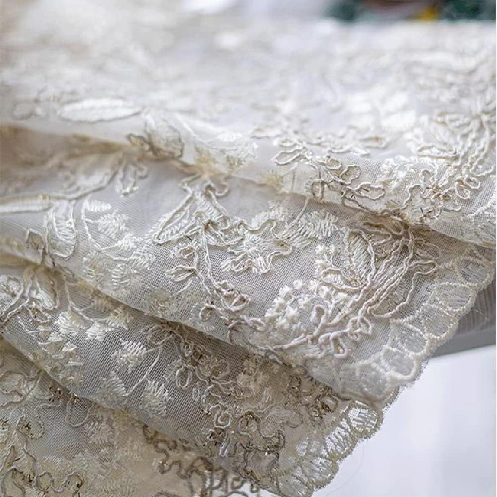 1 Pair Luxury Embroidered Tulle Curtains for Living Room Wedding 3D Gold Flower Sheer Curtains (White,63x96 Inch)