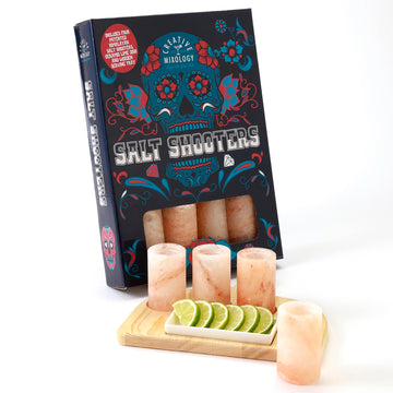 Pink Himalayan Salt Tequila Shot Glasses, 4 Pack with Tray