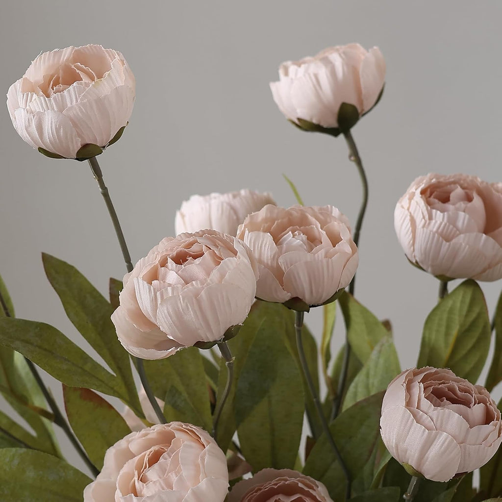 12 Pcs 27" Faux Silk Peony Artificial Flowers Stems for Vase(Beige) | Bulk Fake Peonies Branches with Stems, for DIY