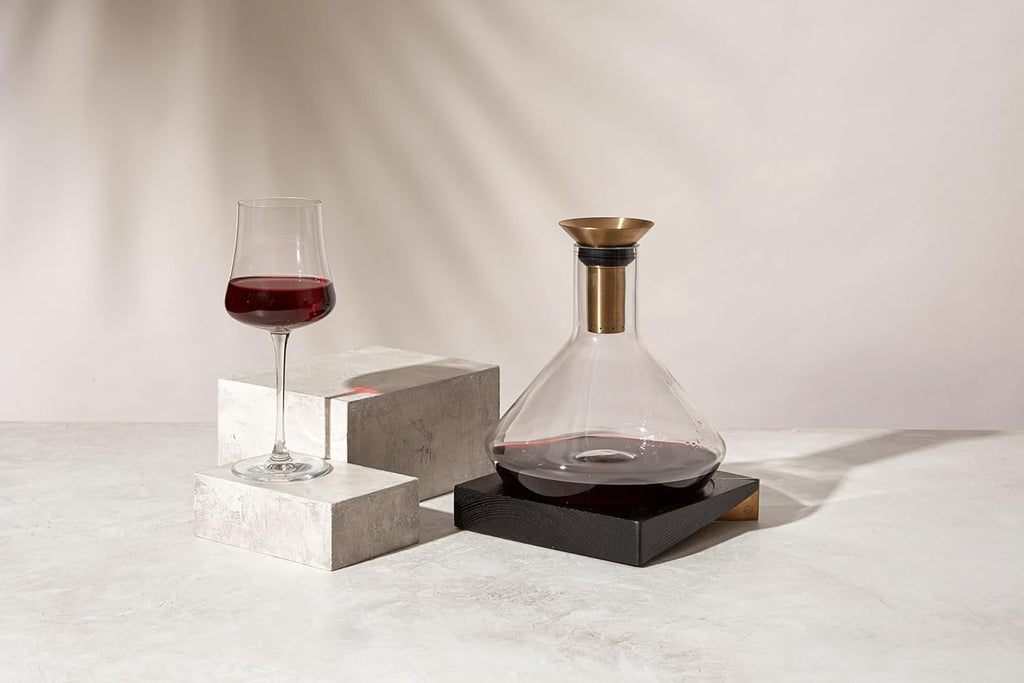 Premium Wine Decanter with Sediment Strainer and Integrated Aerator | Crystal Glass Carafe to Enhance Flavor