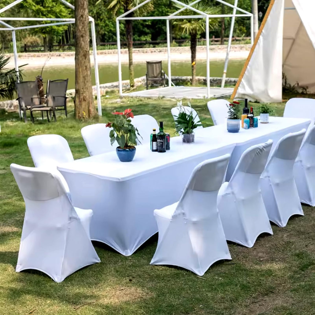 2 Pack 4FT White Spandex Table Cloth 48 x 30 Inch
