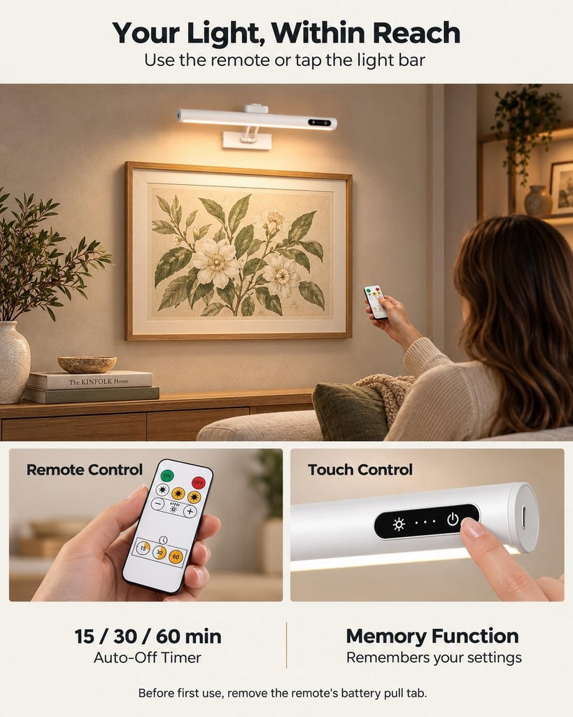 Wireless Picture Light, 16", 4,000mAh Rechargeable Battery, 280lm