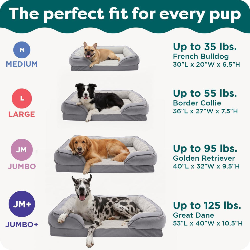 Orthopedic Dog Bed for Large Dogs w/ Removable Bolsters & Washable Cover, For Dogs Up to 95 lbs - Plush & Velvet