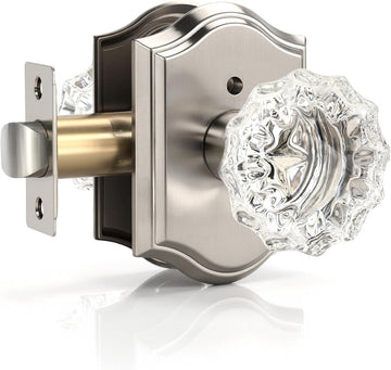 Glass Door Knobs Interior, Vintage Privacy Crystal Door Knobs , Satin Nickel Door Locksets, Push Pin Button Inside
