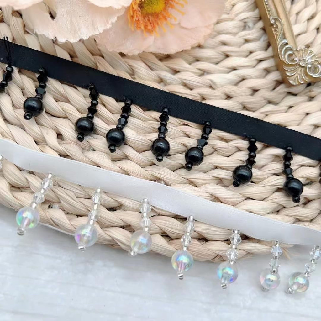 Crystal gourd droplets Fringe Beaded Lace Trim Pearl Pendant Tassels Dress Tassel Fringe Lace Trim Decoration - 1 Yards